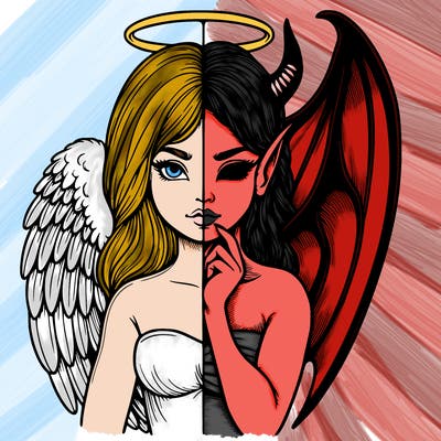 realistic angel half demon