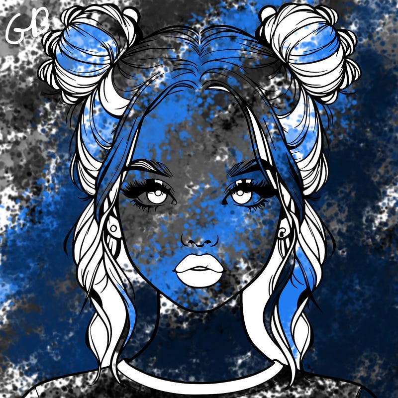 realistic girl with two buns in hair and lips