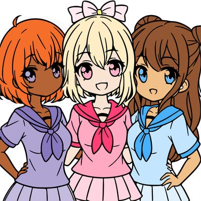 three girl besties anime