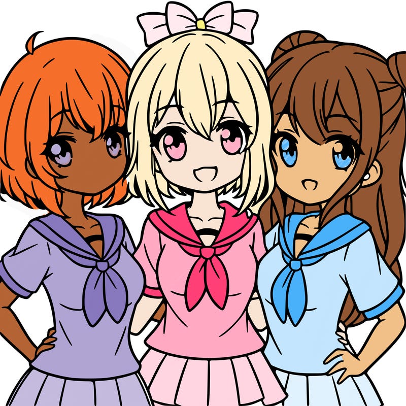 three girl besties anime