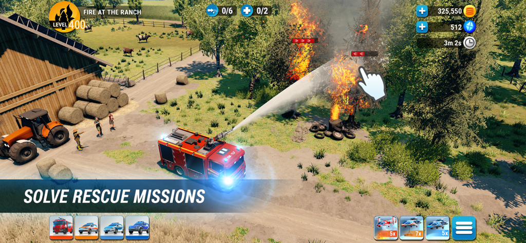 EMERGENCY HQ: firefighter game - Un camion de pompiers éteint un incendie de ranch dans le jeu de simulation EMERGENCY HQ