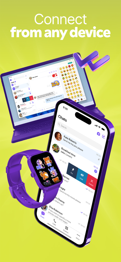 Rakuten Viber Messaging App angezeigt auf einem Laptop, Smartphone und einer Smartwatch