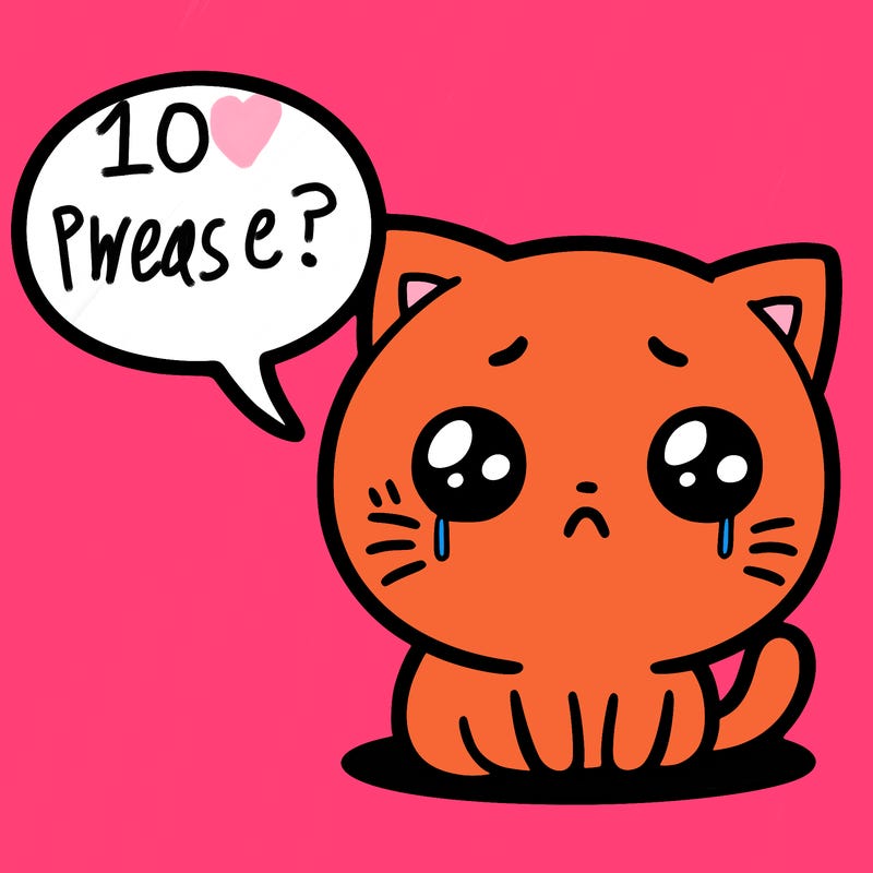 a sad cat with a speech bubble