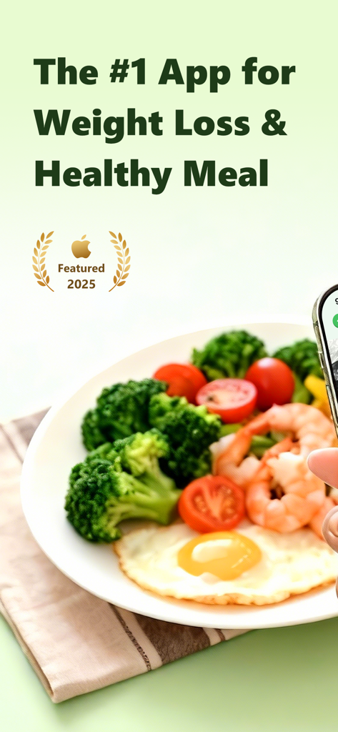체중 감량 및 건강한 식단 추적 목표를 보여주는 Hit Calorie 앱 홍보 화면