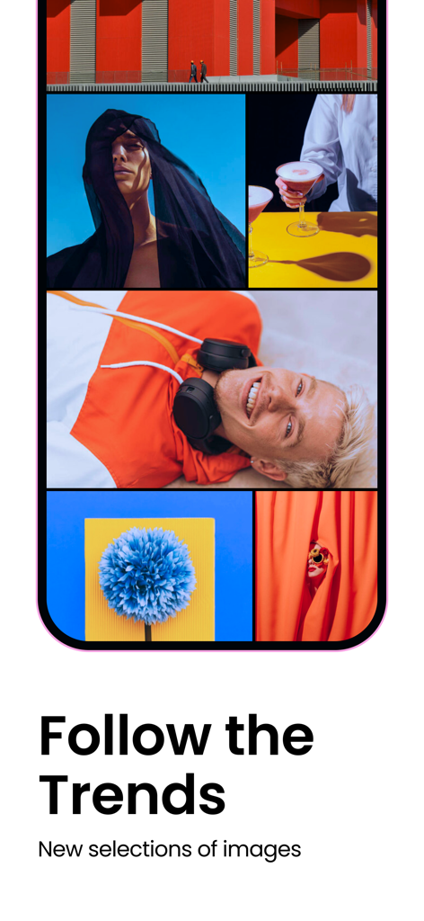 Un collage de fotos de stock de tendencia dentro de la aplicación móvil Depositphotos que muestra imágenes seleccionadas de alta calidad