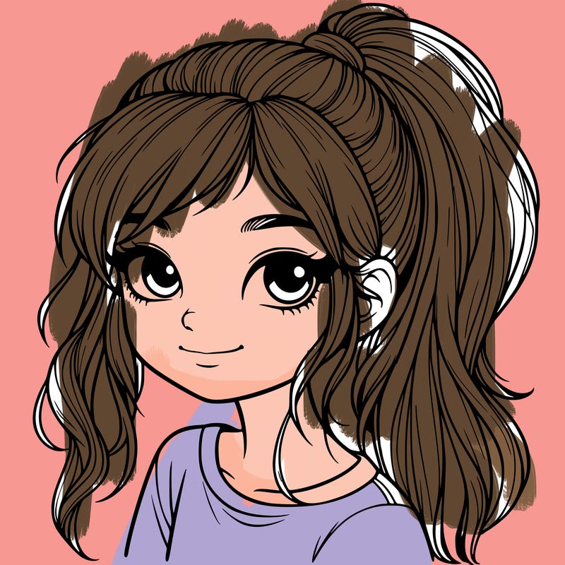 realistic girl with ponytail