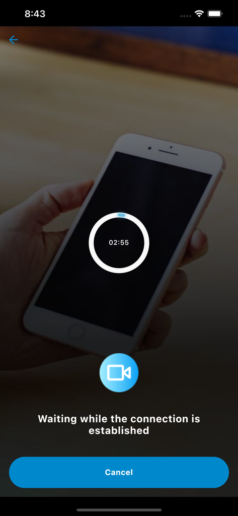 Signo Application - Pantalla de espera en la aplicación Signo mientras se conecta para la interpretación de lengua de señas.