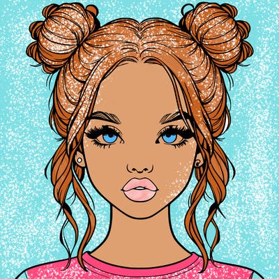 realistic girl with two buns in hair and lips