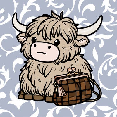 highland cow in a purse
