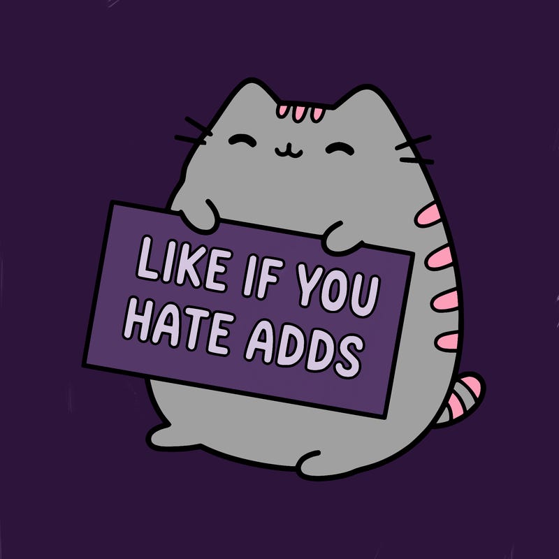 a kawii pusheen cat holding a sign that says like if you hate adds