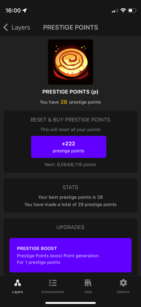 Prestige Tree: Mobile - Prestige points management screen in Prestige Tree Mobile app