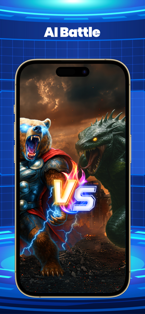 AI Fusion: Hero Animal Merge - AI-generated battle between a bear superhero and a spiked lizard monster hybrid