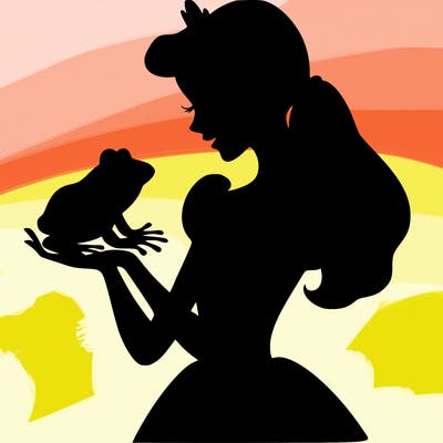 a shadow of a princess holding a frog realistic