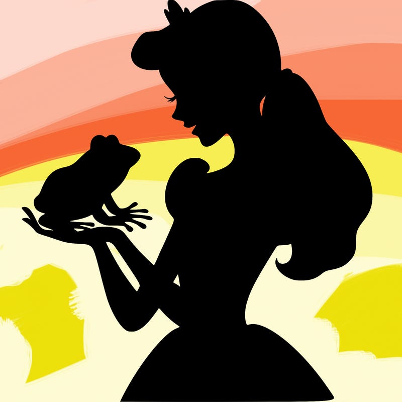 a shadow of a princess holding a frog realistic