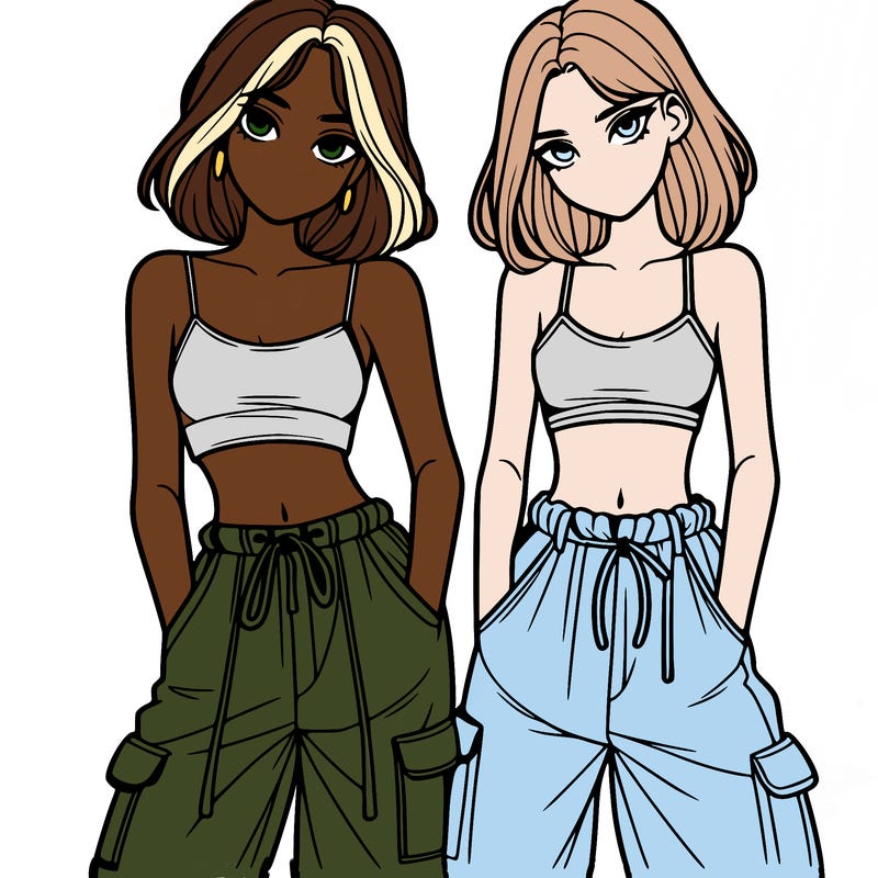 two girls with crop top with baggy pants