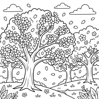 Welcome to a charming world of spring with our Cherry Blossom Trees coloring page designed especially for kids. Little artists will love bringing vibrant pinks and greens to this beautiful floral scene.