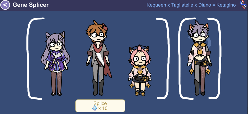 Silly Wisher - Silly Wisher Gene Splicer feature showing three hand drawn characters being merged into a cursed mutation