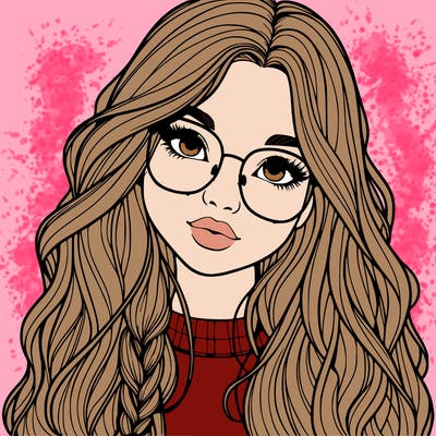 girl with long hair and freckles and glasses realistic