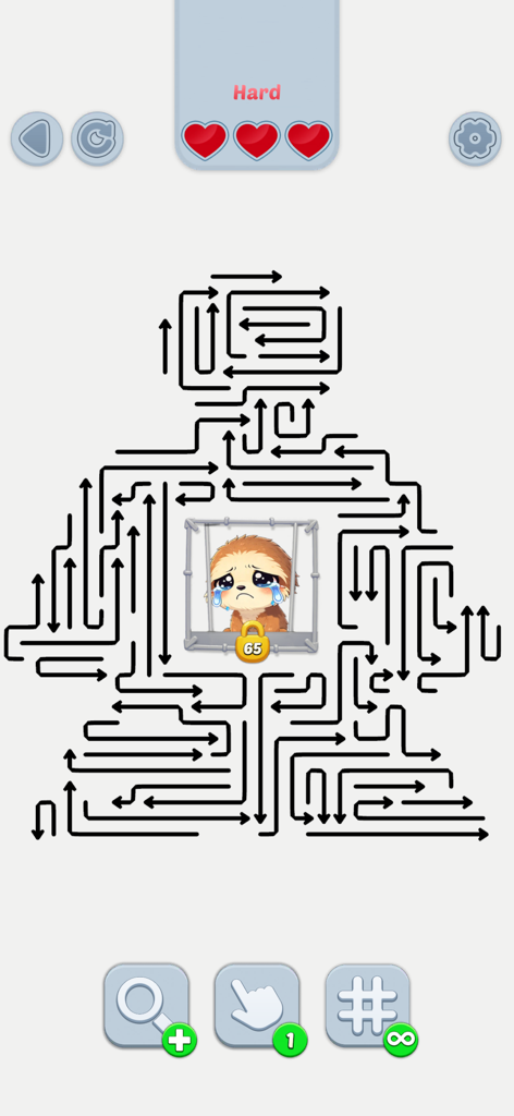 Arrow Rescue: Save the Animal - Crying animal trapped in a cage inside an arrow maze puzzle