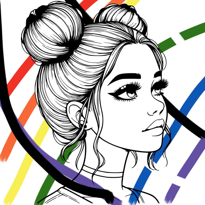 realistic girl with buns on the top of her head