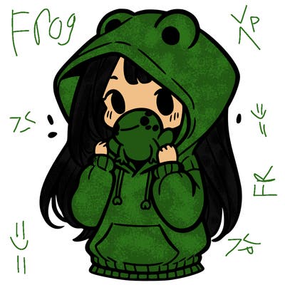 a girl holding a froggy hoodie