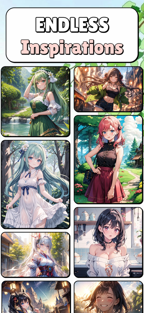 Anime Art: AI Photo Generator - A gallery of diverse AI generated anime characters showcasing different artistic styles and settings