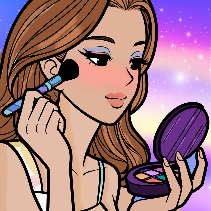 little girl putting on makeup