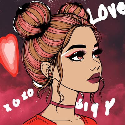 realistic girl with buns on the top of her head