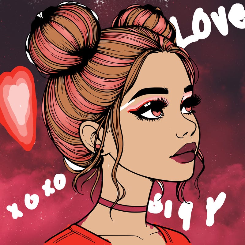 realistic girl with buns on the top of her head