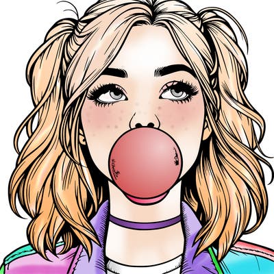 realististic girl blowing bubble -gum