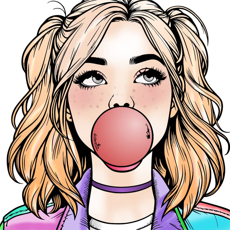 realististic girl blowing bubble -gum