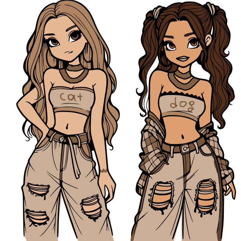 2 girls in crop tops and baggy jeans ripped