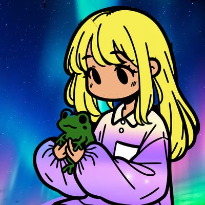 girl with long hair and a oversized shirt. and she is holding a frog