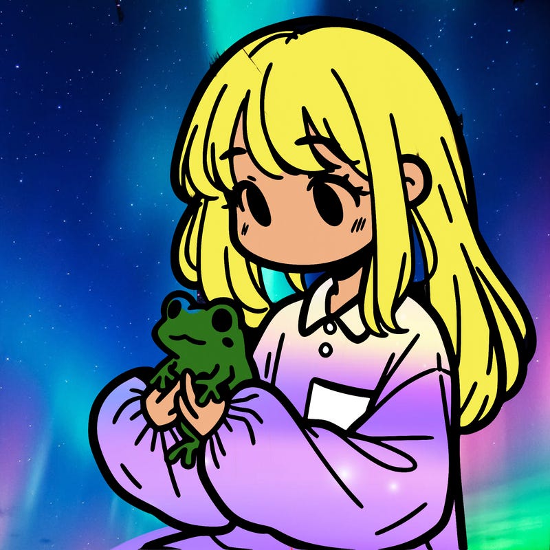 girl with long hair and a oversized shirt. and she is holding a frog