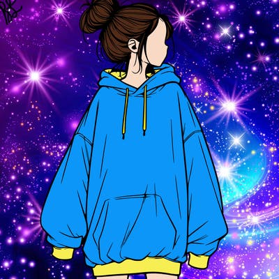 realistic girl with a oversized sweatshirt on and a bun