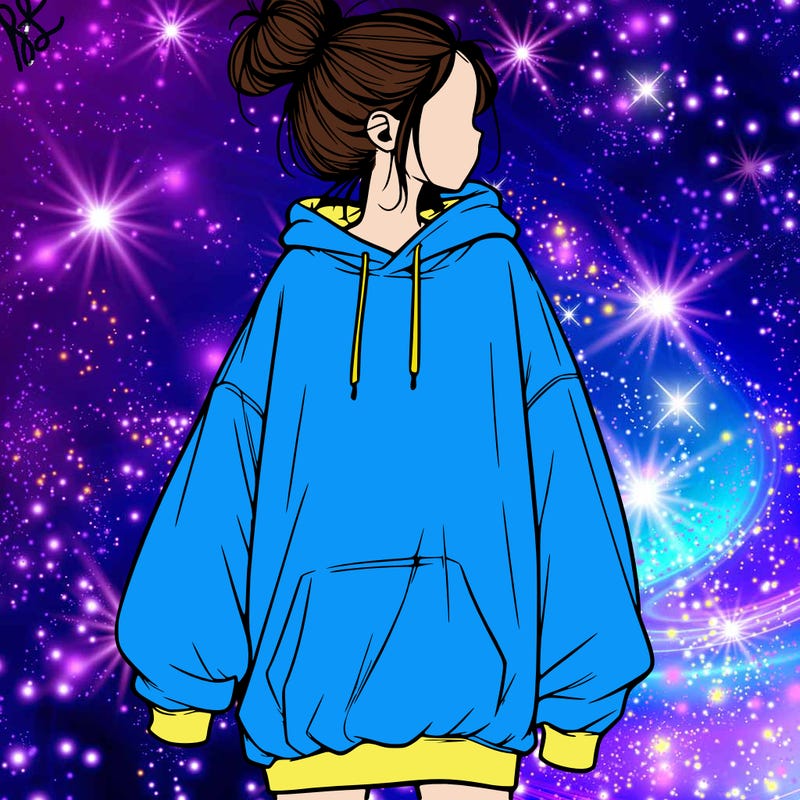 realistic girl with a oversized sweatshirt on and a bun