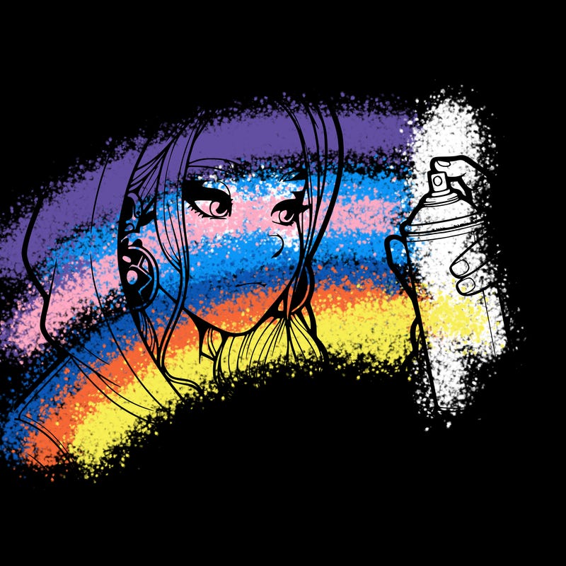 a realistic girl, spray painting