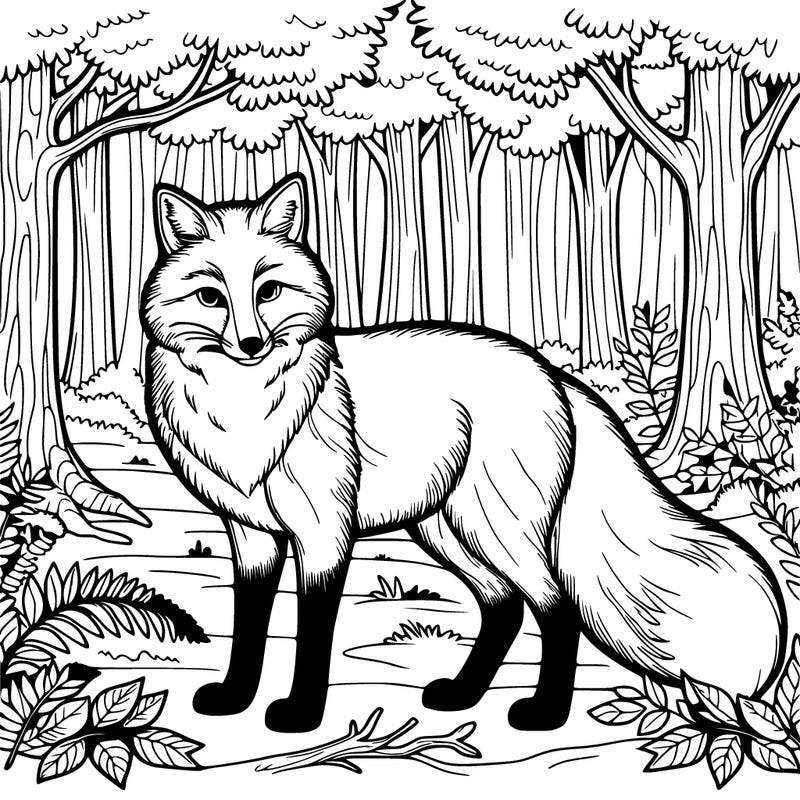 a realistic fox in the forest.