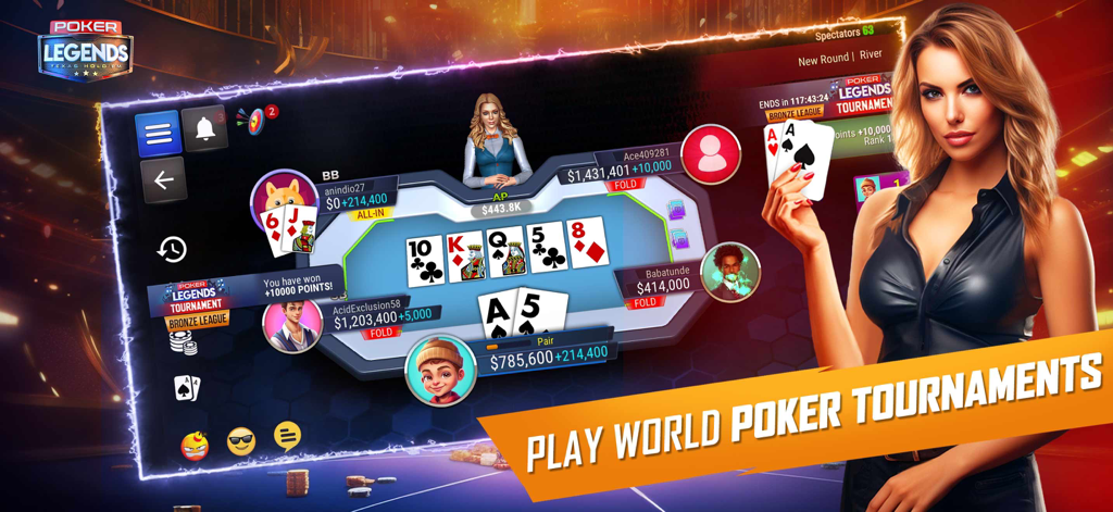 Texas Holdem: Poker Legends - Gameplay of Texas Holdem Poker Legends showing world poker tournaments