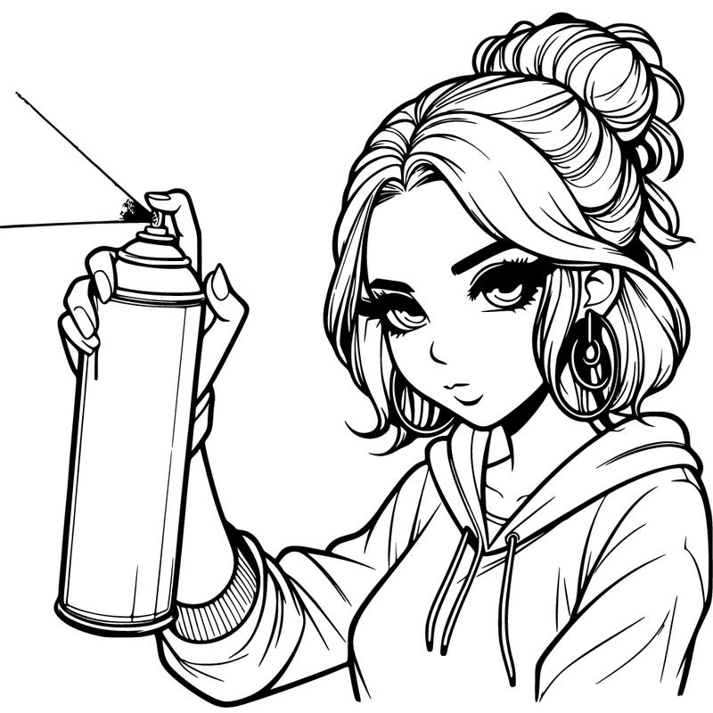 a realistic girl spray painting