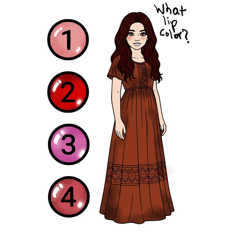 a girl with a bunch of circles on the side of the drawing next to her with numbers 1 2 3 and 4 and no background tall realistic girl