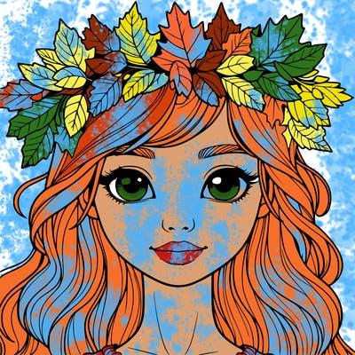 realistic girl with fall leaf crown