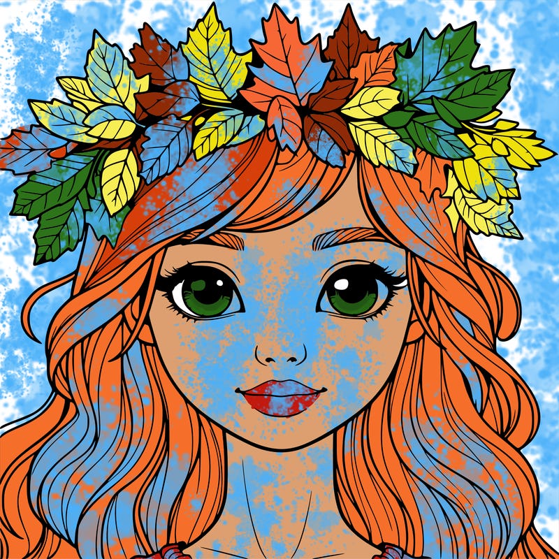 realistic girl with fall leaf crown