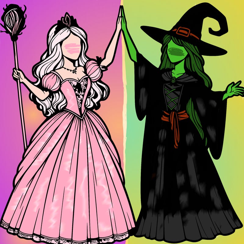 detailed realistic split of a princess and a witch