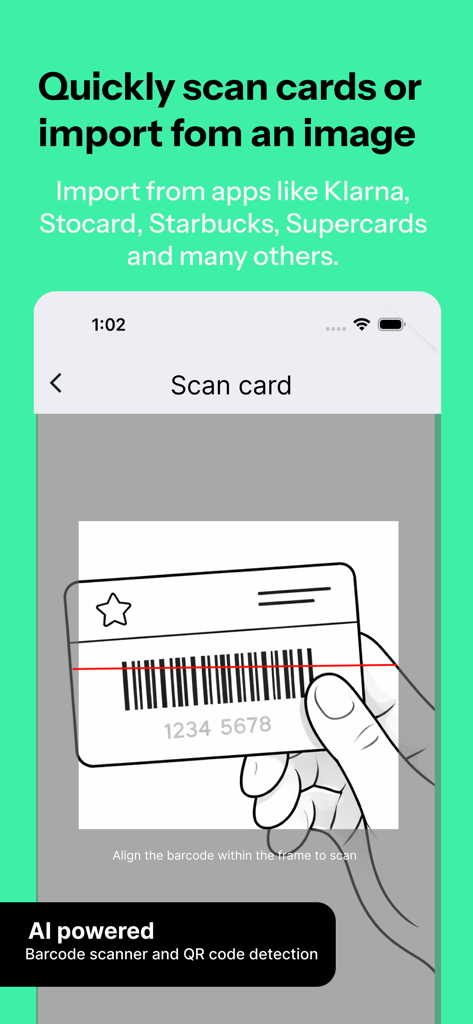 Tribe Rewards - Stocard Wallet - AI powered barcode scanner in Tribe Rewards app for importing loyalty cards from Stocard and Klarna
