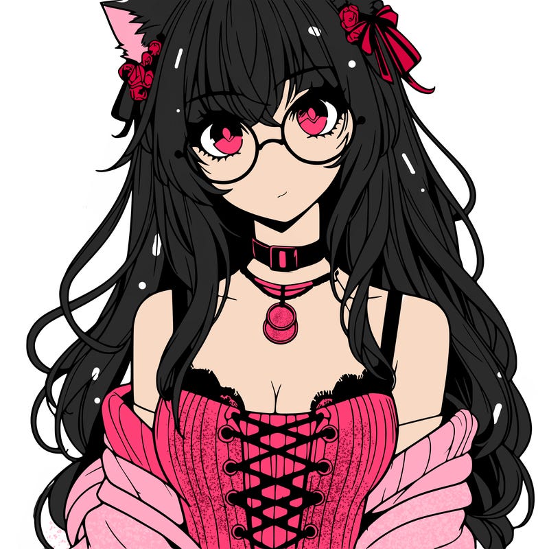 anime girl realistic with hot glasses and cat ears