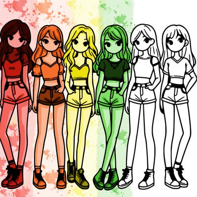 a group of girls wearing crop tops and shorts