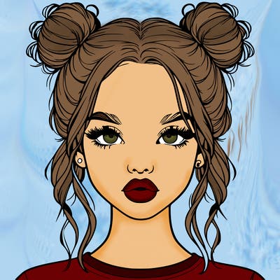 realistic girl with two buns in hair and lips