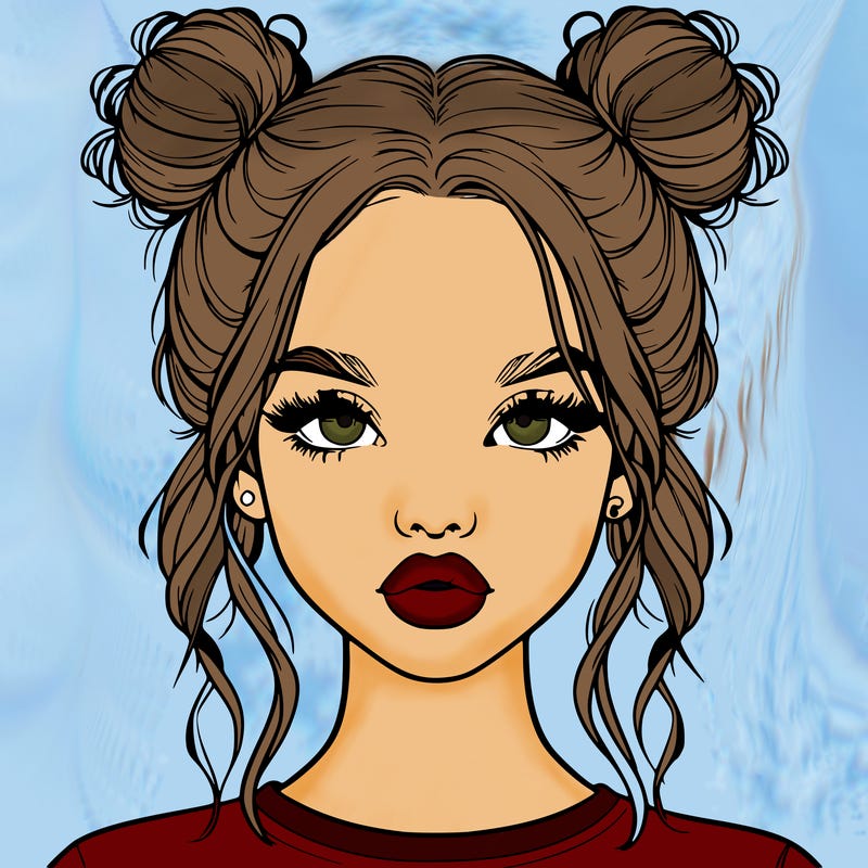 realistic girl with two buns in hair and lips