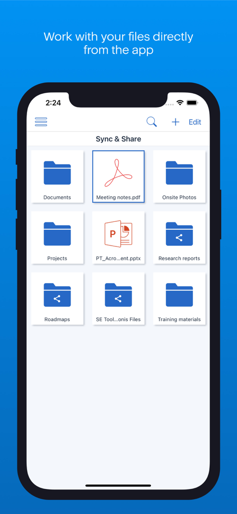 Acronis Cyber Files - Acronis Cyber Files app screen displaying organized folders and documents for secure enterprise sync and share.